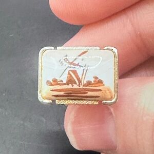 Swank 1960 Dutch Delft Ceramic Hand-Painted Windmill Single Cufflink Collectible